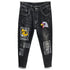 Eagle Head Embroidery Printed Denim Men's Patch Straight Pants